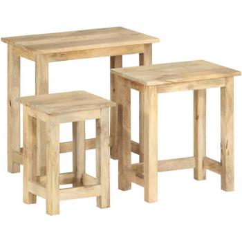 Mesas apilables 3 piezas de madera maciza de mango marrón