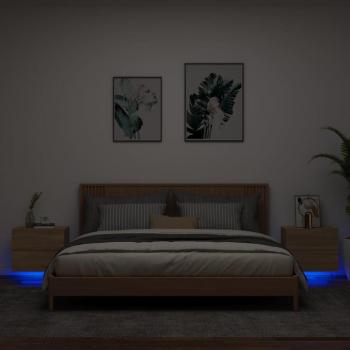 Mesitas de noche de pared con luces LED 2 unidades en Blanco, Negro y Roble Sonoma - Mesita para habitación, dormitorio, salón y estudio, mesa auxiliar