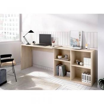 Escritorio Mulaz - Escritorio multiposición para oficina o dormitorio, mesa de estudio angular con estantes, 121x96h74 cm, roble