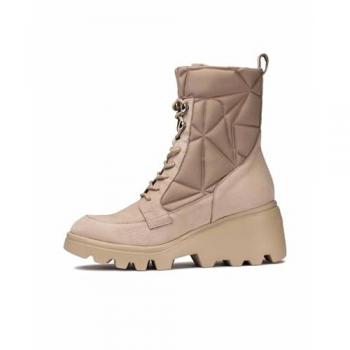 Botines de mujer Wonders G-7004 de piel vacuna con detalle geométrico, nubuk acolchado taupe, color marrón, talla 38