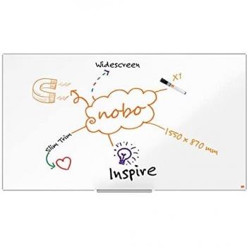 Nobo Pizarra Magnética Nano Clean de Acero y Formato Panorámico con Bandeja para Rotuladores, 1550 x 870mm, Marco Fino, Sistema de Instalación InvisaMount, Impression Pro, Blanco, 1915256