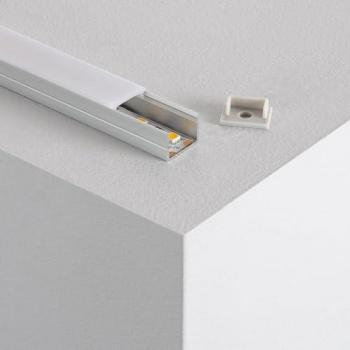 Perfil de Aluminio de Superficie con Tapa Continua para Tira LED hasta 15 mm, Tapa Traslúcida, 10 m