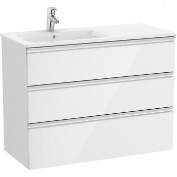 Mueble de baño Roca The Gap con 3 cajones y lavabo a la izquierda, color blanco brillo