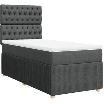 Cama box spring con colchón tela gris oscuro 100x200 cm