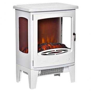 Chimenea Eléctrica Decorativa HOMCOM 900W/1800W con Efecto de Llama, Temperatura Ajustable y Protección contra Sobrecalentamiento - Blanco 39x26x54,8 cm