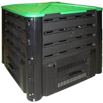 Composteur Compo'Fast 350L en plástico reciclado, dimensiones 77x77x76 cm, color negro-verde