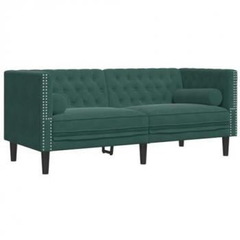 Sofá Chesterfield 2 plazas con cojines de terciopelo verde oscuro