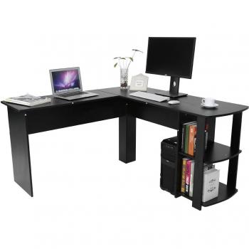 Yosoo Forma - L Mesa Escritorio de Computadora, PC, Ordenador Portátil con Estantería de Libros, para Esquina de Oficina y Estudio de Casa