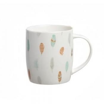 Mug Plumas DAMDAM GO - Taza de cerámica con diseño de plumas, capacidad de 350 ml, apta para microondas y lavavajillas, acabado brillante