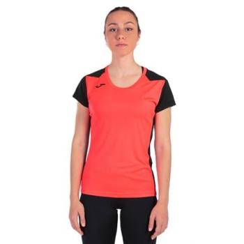 Camiseta de running Joma Record II manga corta mujer coral flúor-negro