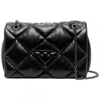 Emporio Armani Quilted Shoulder Bag with Logo Charm, Black, ONE SIZE