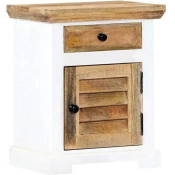 White and Brown Nightstand 15.7x11.8x19.6 Solid Rough Mango Wood