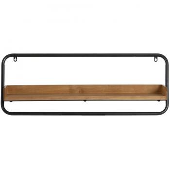 Estantería de Hierro y Madera de Caucho en color Negro Natural, dimensiones 80 x 18 x 36 cm