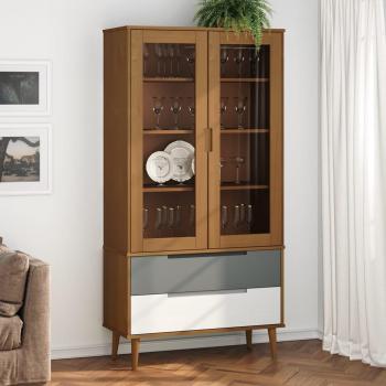 Escaparate Vitrina MOLDE Marrón 90x35x175 cm en Madera Maciza de Pino
