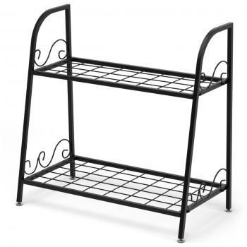 Estante Multifuncional Expositivo de Metal para Plantas y Zapatos, 2 Niveles, Dimensiones: 63 x 30,5 x 61,5 cm, Color Negro, Ideal para Interior, Patio y Balc