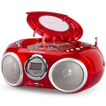 Audiosonic CD-570 - Radio Portátil con Lector de CD, MP3, Port USB, Rojo