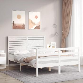Estructura de cama con cabecero de madera maciza blanca 140x200 cm