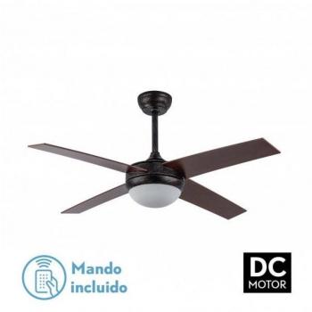 Ventilador de Techo DC Ciro 2xE27 Marrón Rústico con 4 Aspas Nogal, Dimensiones 35/45x116,8 cm, Control Remoto y Temporizador