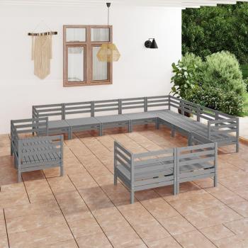 Juego de muebles de jardín 12 piezas madera maciza de pino gris