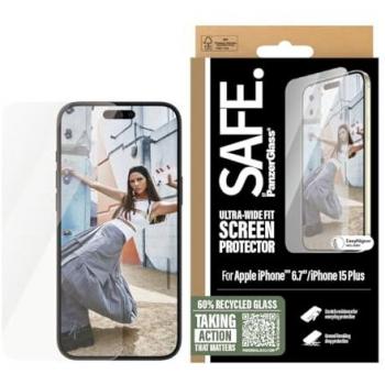 Protector de Pantalla Ultra-Wide Fit PanzerGlass SAFE para iPhone 16 Plus/15 Plus - Anticaídas, Antirayaduras, Transparente