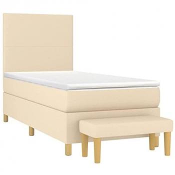 Cama box spring con colchón viscoelástico espuma protector muelles ensacados adaptable acolchado reversible tela color crema 90x190 cm