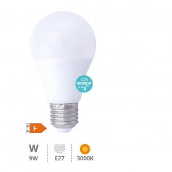 Bombilla LED estándar con sensor de presencia y crepuscular 9W E27 3000K
