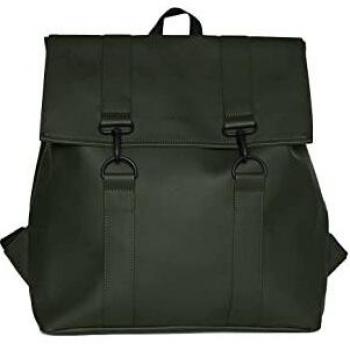 Mochila Rains Msn Bag Impermeable en Verde Oscuro con Solapa y Diseño Contemporáneo