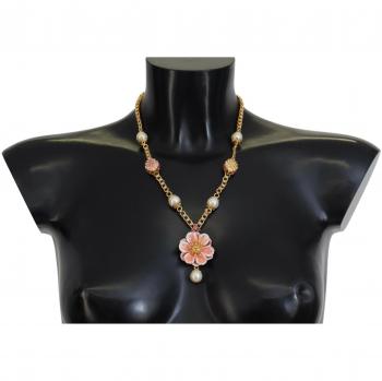Gold Tone Floral Crystals Pink Embellished Necklace