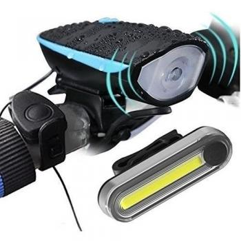 LIVEHITOP USB Rechargerable Bicicleta Horn Light Sets, 2 en 1 Ciclo LED Faros y 120DB Cuerno Alto, Luz de Cola Blanca Construido en Multi Purpose Clip, Se adapta a cualquier Bicicletas.