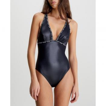 Bañador de espalda cruzada Calvin Klein con logo, modelo Plunge en color negro para mujer