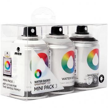 Pack de 3 Sprays de Pintura Acrílica a Base de Agua MTN 100ml (Negro, Blanco, Gris)