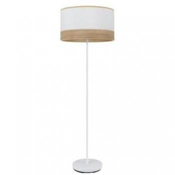 Pie de salón Olga 1xe27 Blanco con base de madera clara 162x40x40 cm