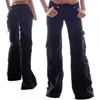 Del Himalaya Hipster para mujer pantalones cargo 45062 - 100% algodón, Premium Calidad - BW - combate pantalones, recta, Mujer, color Coal Black, tamaño 42