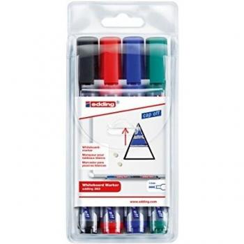 Edding 363 Marcador para Pizarra Blanca, Punta Keil, 1-5 mm, Set de 4 Colores (Negro, Rojo, Azul, Verde)