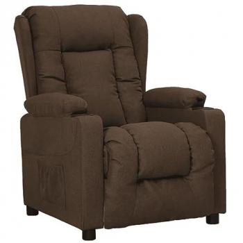 Sillón reclinable de tela marrón con respaldo y reposapiés ajustables, ideal para descanso en salón o para ancianos