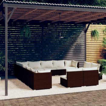 Set de muebles de jardín 13 pzas cojines ratán sintético marrón con Polyrattan
