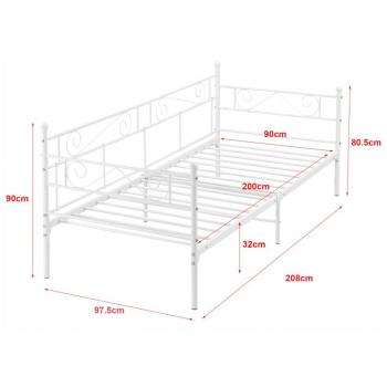 Cama Individual Kerava de Metal Blanco 90x200cm con Reposacabezas y Reposapiés Decorativos