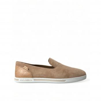Dolce & Gabbana Beige Suede Caiman Men Loafers Slippers Shoes - EU43.5/US10.5