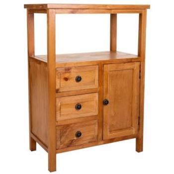 Aparador de madera marrón 64x37x90h cm de estilo Colonial con 3 cajones y 1 puerta