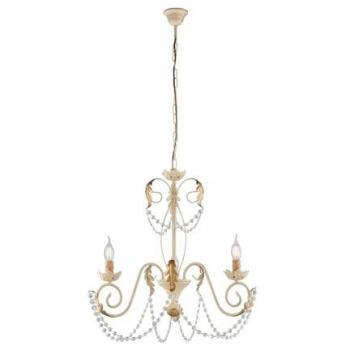 Lámpara de araña de hierro Ivory Decape Gold strass damasco tres luces 47x h60 cm