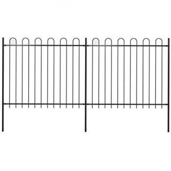 vidaXL Black Steel Garden Fence with Hoop Top 3.4x1.5 m
