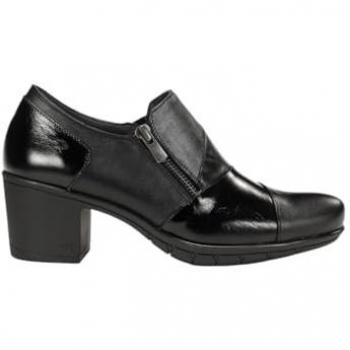 Zapatos cómodos de piel para mujer Fluchos F1802, tacón ancho de 6cm, color negro, talla 41