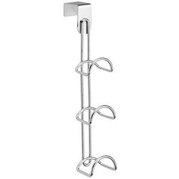 InterDesign Classico Colgador de bolsos para puerta, percha de metal con 3 ganchos para colgar bolsos, chaquetas, etc, plateado