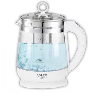 Adler AD 1299 Hervidor de Agua Eléctrico 1.5L, Infusor Té, Vidrio sin BPA, Iluminación LED, Control Temperatura Ajustable 60-100 °