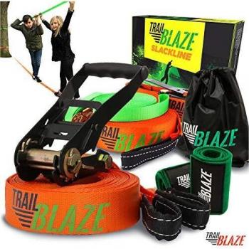Kit Completo de Slackline con Línea de Entrenamiento - Slackline de 18 Metros XL con Protectores para Árboles, Ideal para Niños y Adultos en Cursos de Obstáculos Ninja