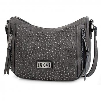 Lois - 94656 Bolso Bandolera Ajustable Tipo góndola para Mujer. Cierre con Cremallera. Bolsillo Exterior detrás. Decorado con Remaches. Piel sintética Polipiel, Color Gris