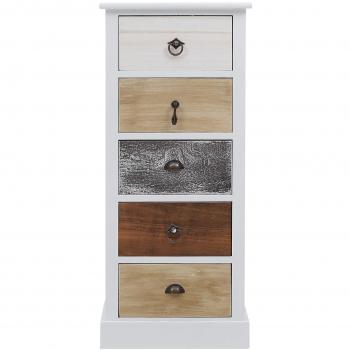 Cajonera vintage Mobili Rebecca con 5 cajones de madera en colores gris, marrón y blanco, dimensiones 84x37x27 cm
