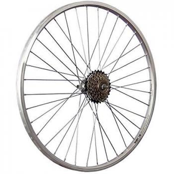 Rueda trasera de bicicleta 26 pulgadas YAK19 con piñón de 6 velocidades en color plateado