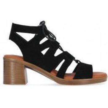 Chika10 New Gotica 03 Sandalias de Mujer Piel Negras con Cierre de Cordones y Tacón