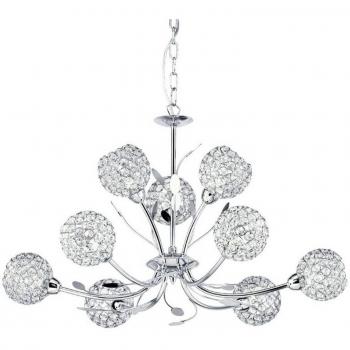 Techo Bellis II - Pantalla de cristal del deco cromo transparente con 9 bulbos, colgante de techo con diseño floral, 9 luces de múltiples brazos, G9